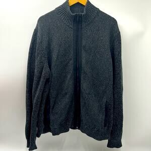 DANIEL HECHTER SWEATER MENS SIZE XXL FULL ZIP MOCK NECT BLACK GRAY 100% COTTON